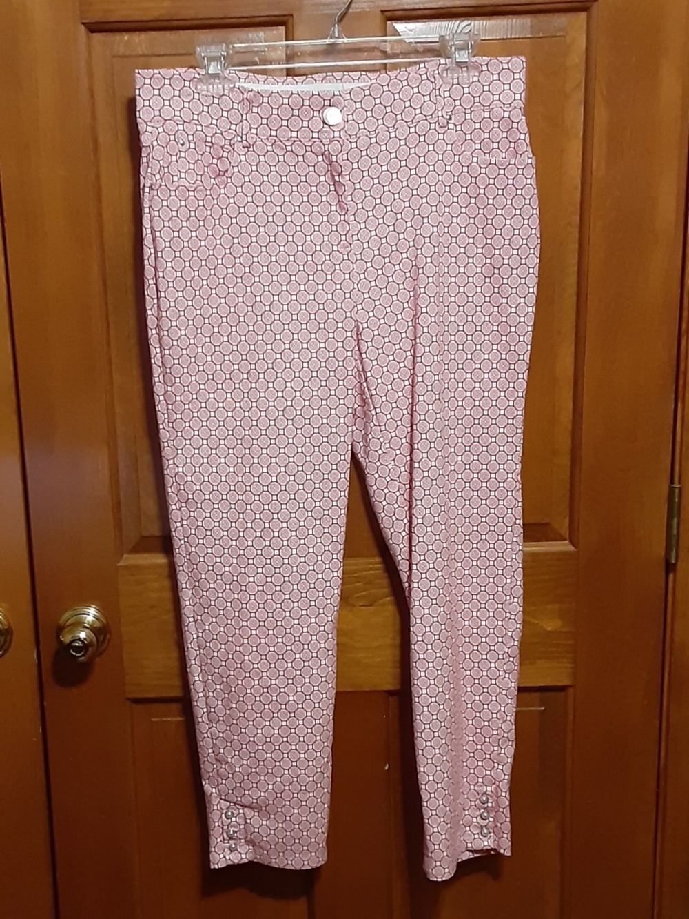Verve Blues Red and White Geometric Medallion Print Stretch Pants/Trousers